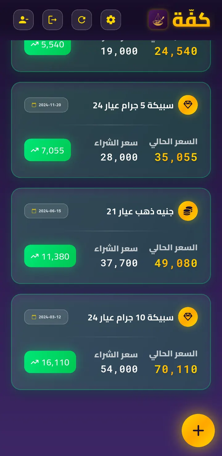 شاشة محفظة الذهب في كفّة